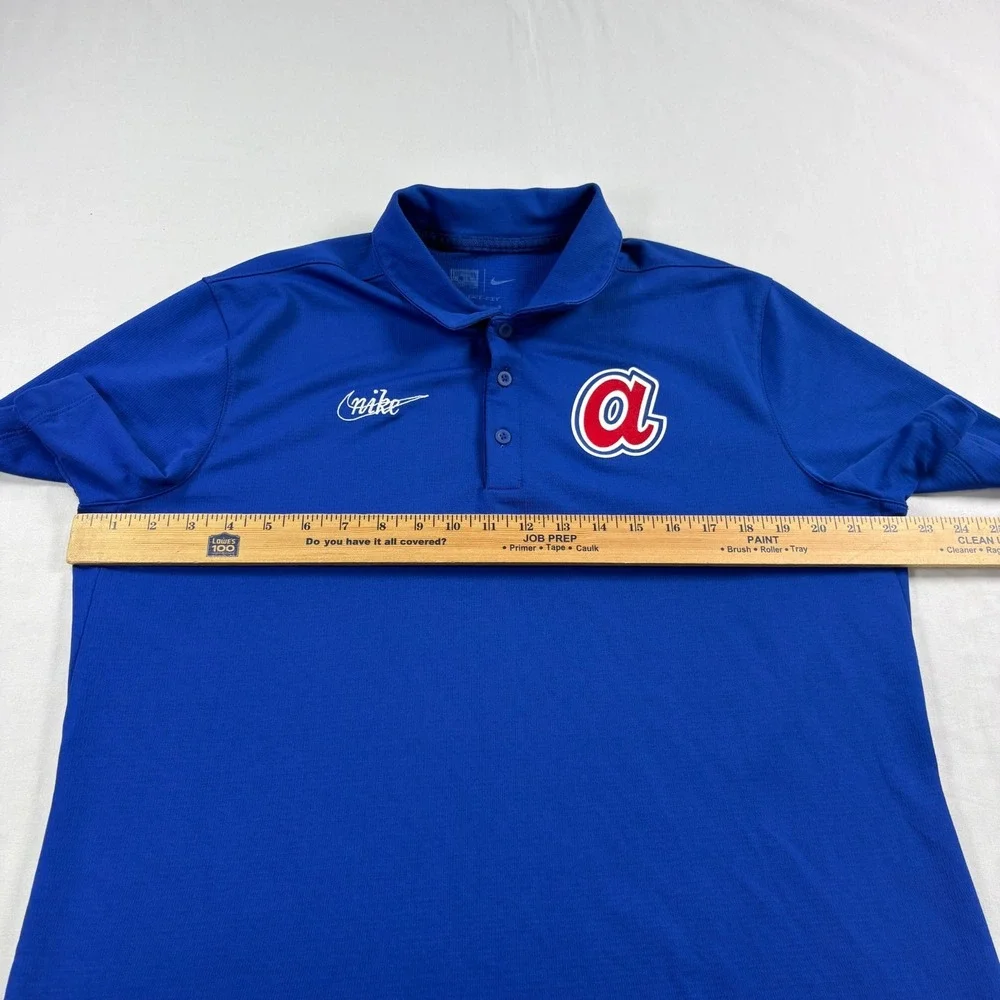 Atlanta Braves Nike Polo Shirt Mens L Blue Cooperstown Collection Dri Fit MLB